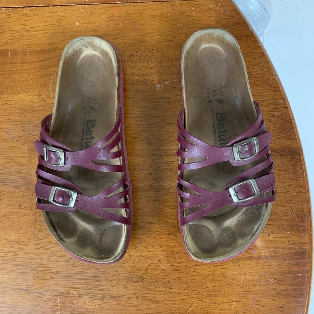 Birkenstock Women's Betula Burgundy Leather Sandals with Sz 38/ 7.5